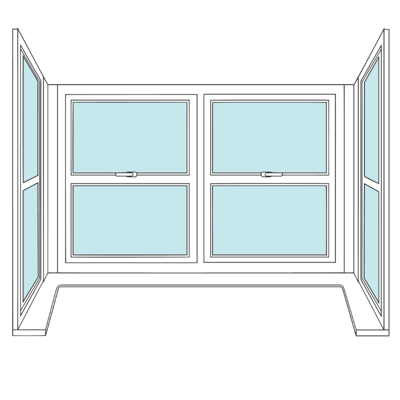 Diagram illustrating a boxed bay window full view, showing the layout of panels and sections.