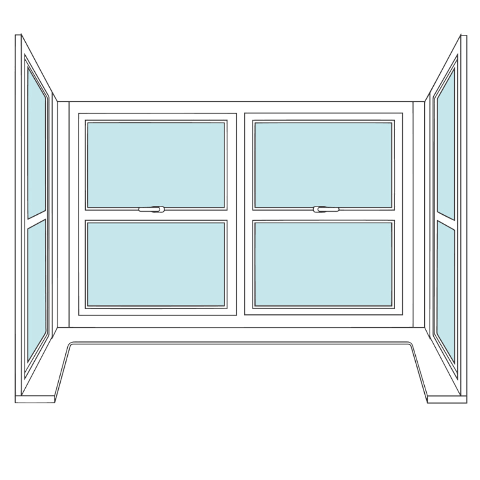 Diagram illustrating a boxed bay window full view, showing the layout of panels and sections.