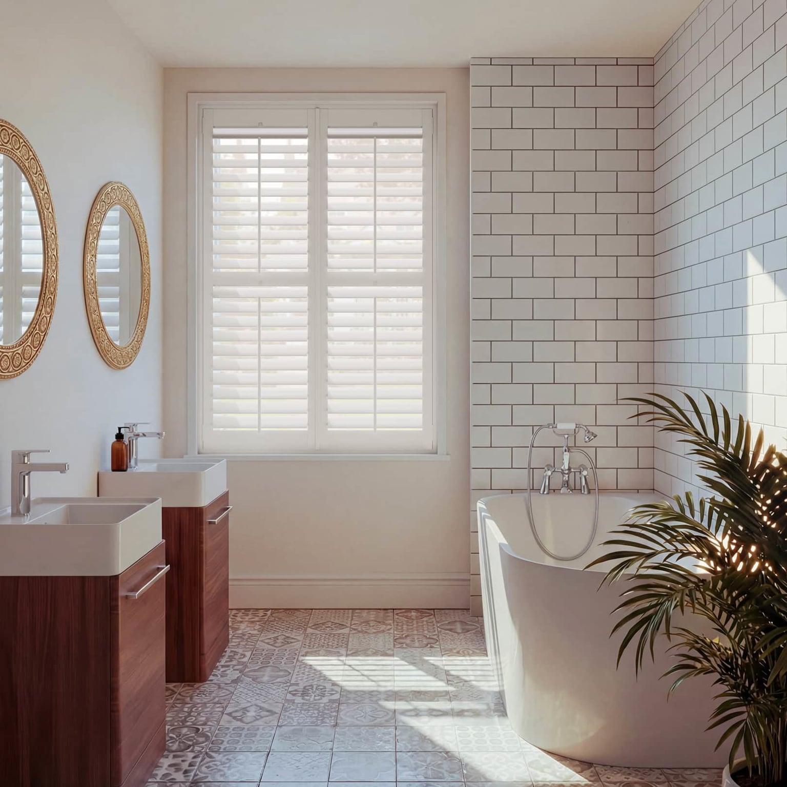 Snow White Faux Wood Full Height Shutter in bathroom Window