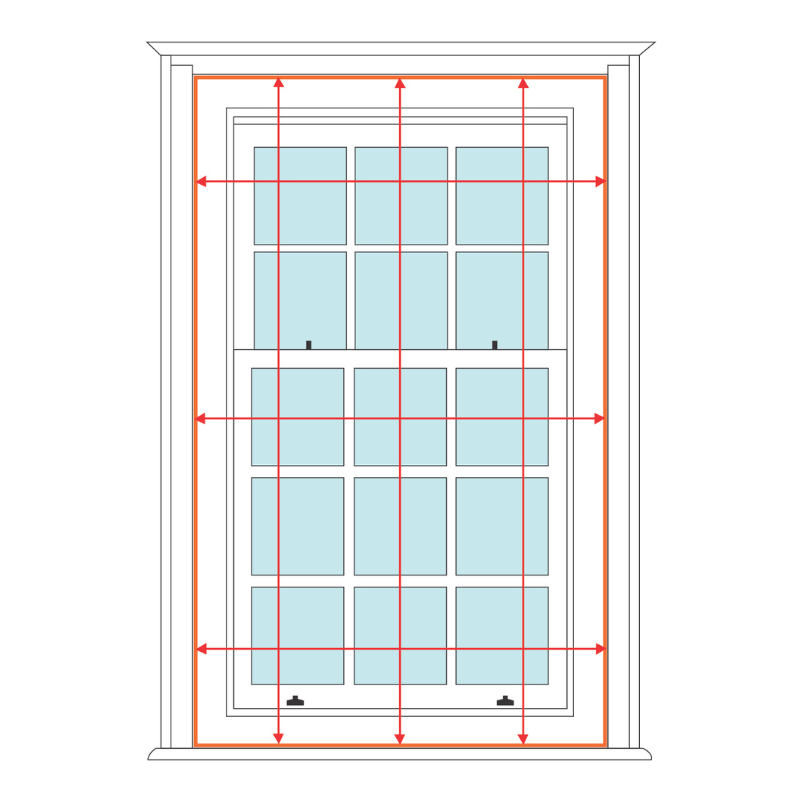 Diagram showing how to measure window width & height at three points 