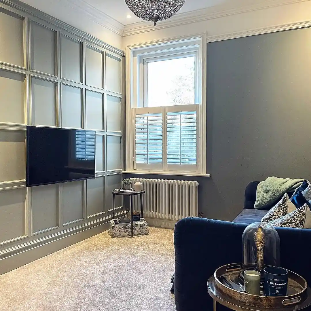 White Cafe Style Shutters in living room