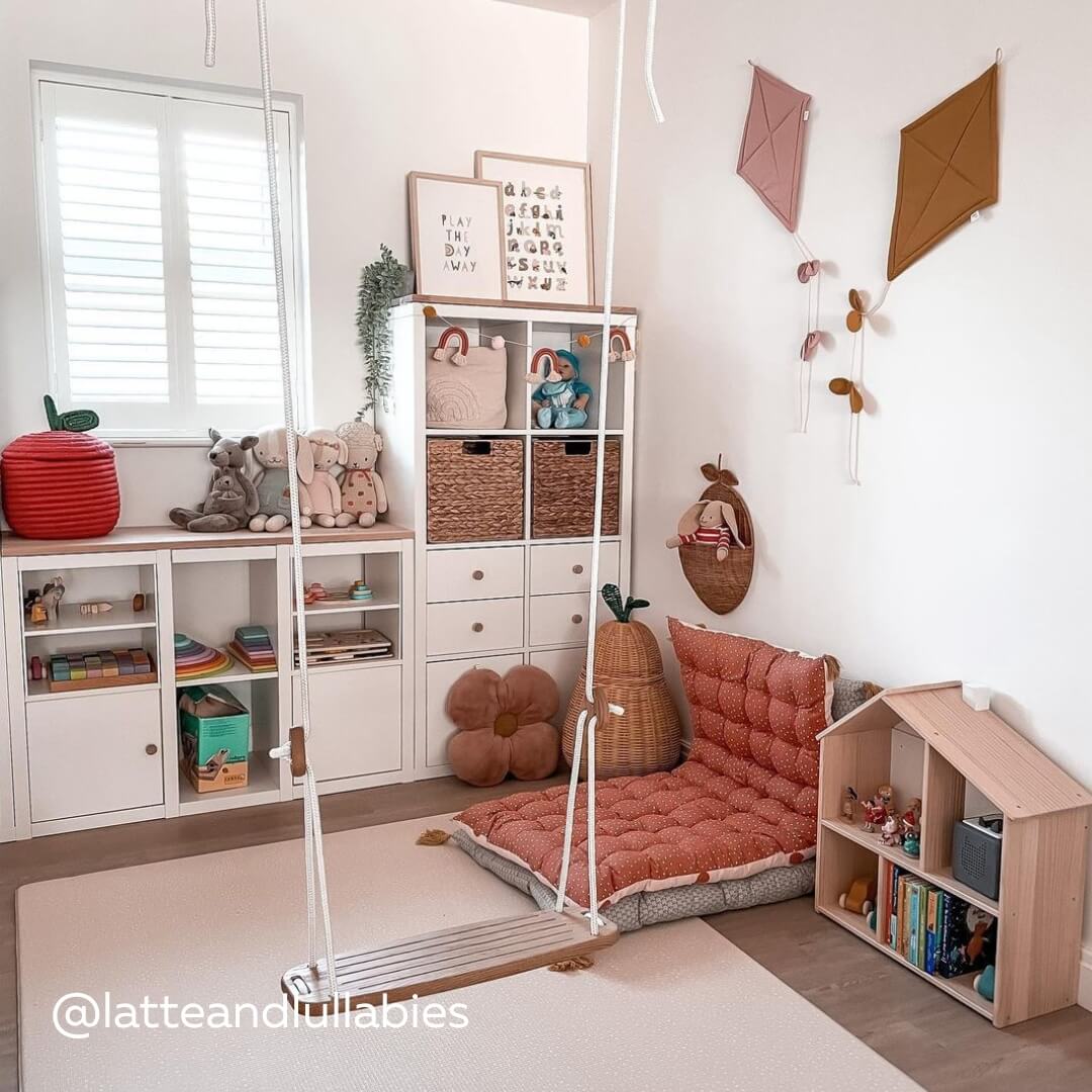 White Full Height Shutters in a modern styled children's bedroom with swing