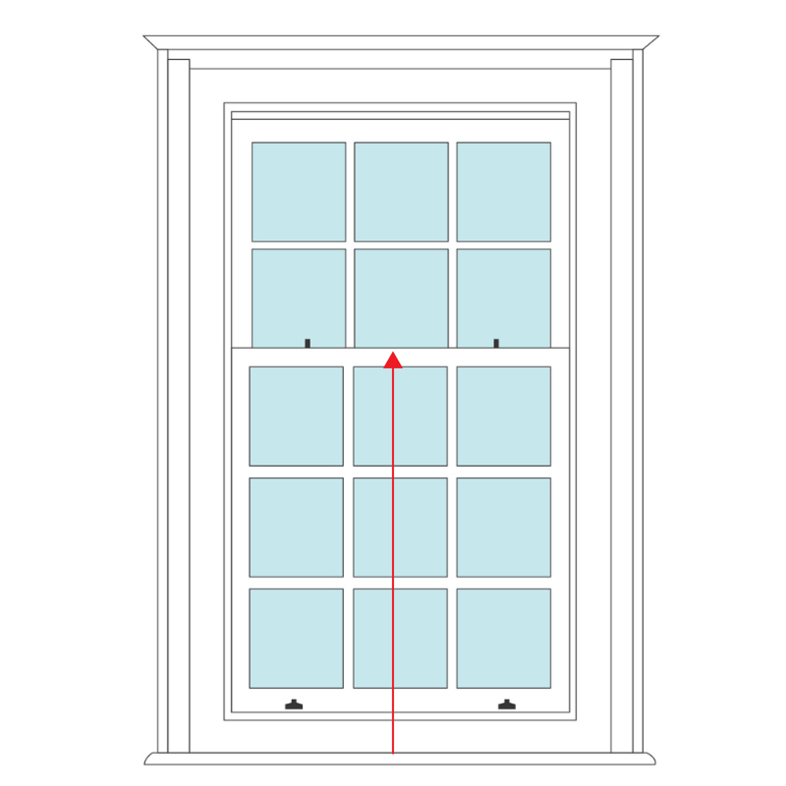 Diagram showing mid rail and T-bar positions on a window shutter